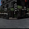 Chinese Style Bar Club Exterior With Red Lanterns Green Plants And Outdoor Seating At Night