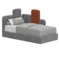 Modern Children's Bed With Gray Padded Frame Orange Accent And Rounded Headboard