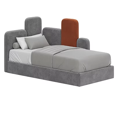 Modern Children's Bed With Gray Padded Frame Orange Accent And Rounded Headboard 3d model
