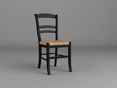 Black Casual Chair With Slatted Backrest And Rattan Seat For Indoor Use 3d model