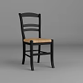 Black Casual Chair With Slatted Backrest And Rattan Seat For Indoor Use