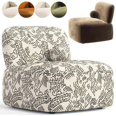 Stylish Modern Single Sofa with Black White Patterned Upholstery and Color Options 3d model