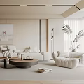 Modern Minimalist Living Room Interior With Neutral Tones Sofas Armchairs And Art