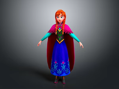 Game Movie Character Featuring Red Hair Blue Floral Dress And Red Cape 3d model