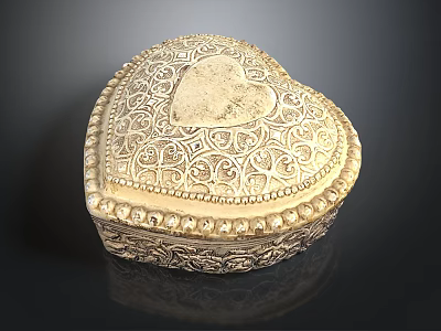 Ornate Golden Heart Shaped Box With Intricate Patterns For Jewelry Storage 3d model