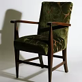 Vintage Accent Chair With Green Velvet Fabric Gold Patterns And Dark Wooden Arms Legs
