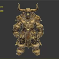 Mythical Horned Man With Muscular Build Fur Armor And Feather Decorations
