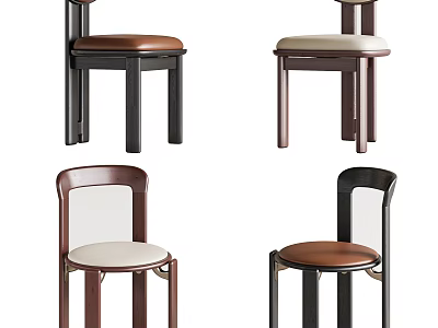 Modern Single Chair Designs With Leather Seats And Wooden Legs In Brown Black White Tones 3d model