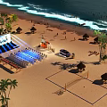 Beach Scene With Sunset Palm Trees Surfboards And BYD Signage