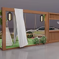 Aston Martin DBX Fashion Display With Wooden Structure Green Grass Barrels String Lights And Plants