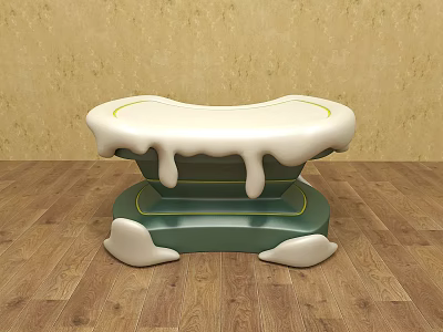 Unique Design Stool With Green Base White Top And Dripping Details On Wooden Floor 3d model