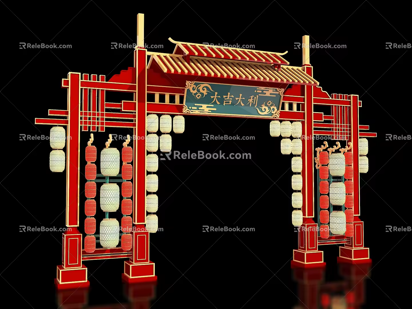 New Chinese style ancient building archway Guochao Guofeng block night market entrance and exit Meichen archway scenic spot gate tower scenic spot gate Guofeng entrance and exit market night city entrance and exit 3d model