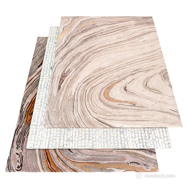 Square Area Rug With Wavy Marble Like Pattern In Neutral Beige Brown Tones Design 3d model