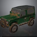 Vintage Rusty Green Off Road Vehicle With Blue Roof And Large Tires