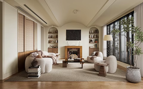 Quiet and Ancient Style Living Room 3d model