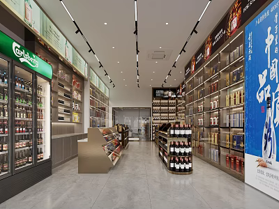 Modern Tobacco and Alcohol Store Interior With Shelves Displaying Wines Spirits and Tobacco Products 3d model