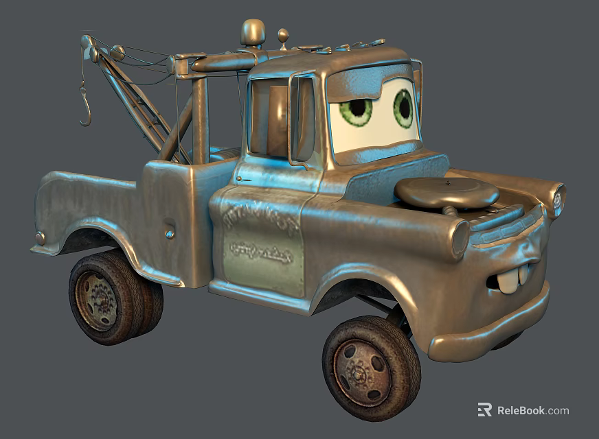 Anthropomorphic Cartoon Tow Truck With Vintage Metal Design And Tow Hook 3d model 