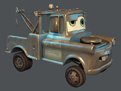 Anthropomorphic Cartoon Tow Truck With Vintage Metal Design And Tow Hook 3d model