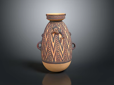 Traditional Hand Carved Ceramic Pottery Sculpture With Decorative Patterns And Handles 3d model