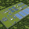 Industrial Factory Layout With Circular Storage Tanks Blue Roof Buildings And Green Trees