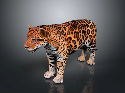 Detailed 3D Render Leopard With Spotted Fur Standing On Gray Background 3d model
