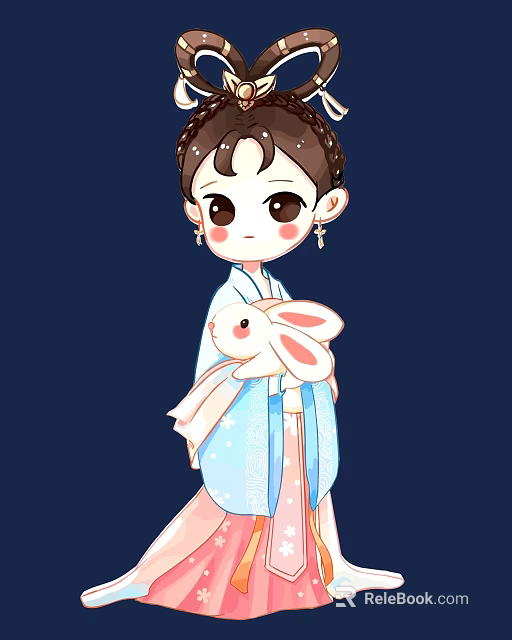 Game Movie Character Cartoon Girl In Ancient Costume Holding Cute Rabbit Traditional Style 3d model 
