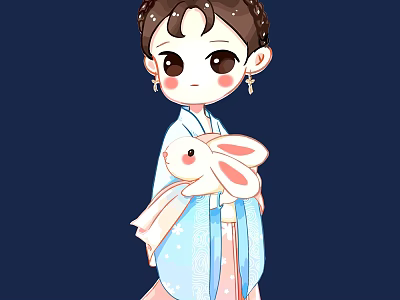 Game Movie Character Cartoon Girl In Ancient Costume Holding Cute Rabbit Traditional Style 3d model