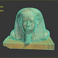 Ancient Egyptian Pharaoh Head Stone Carving With Wooden Base And Detailed Features