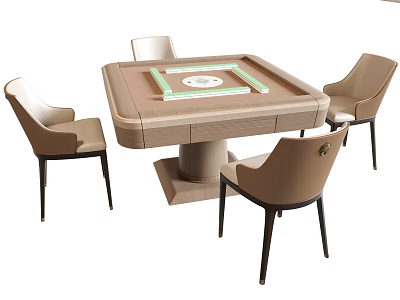 Modern Entertainment Table with Wooden Top for Mahjong Game and Comfortable Chairs 3d model