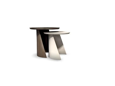 Modern Side Tables With Geometric Bases And Mixed Wood Metal Table Tops 3d model