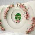 Valentine's Day Floral Decoration with Circular Design Pink White Flowers on White Background