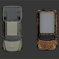 Military Green Blazer Force Truck And Orange Leopard Print SUV With Gray Roof