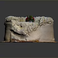 Delicious Round Cake With White Spiral Cream Topping Fresh Strawberry On Wooden Tray
