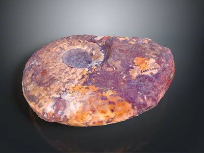 Natural Polished Ammonite Fossil With Colorful Purple Orange Brown Textured Surface 3d model