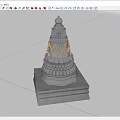 Stone Pagoda With Multi Layered Structure And Golden Decorative Elements On Square Base