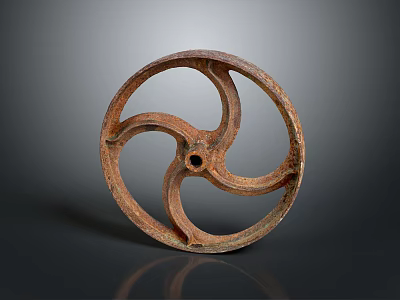 Rustic Cast Iron Industrial Wheel With Spoked Design And Central Hole 3d model