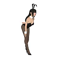 Woman in Black Bunny Costume with Black Stockings and High Heels in Various Poses
