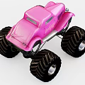 Pink Toy Monster Truck With Large Black Tires And Candy Themed Design