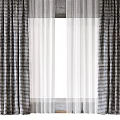 Black And White Checkered Curtains With Sheer White Panels For Window Decoration