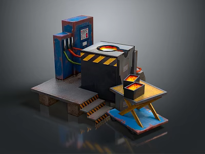 Industrial Electric Melting Furnace With Control Panel Heating Elements And Warning Stripes On Platform 3d model