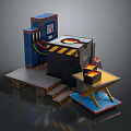 Industrial Electric Melting Furnace With Control Panel Heating Elements And Warning Stripes On Platform