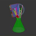 Stationery Organizer Glass Cone Shaped Container Holding Blue Notebook Colored Pencils Scissors And Pencils