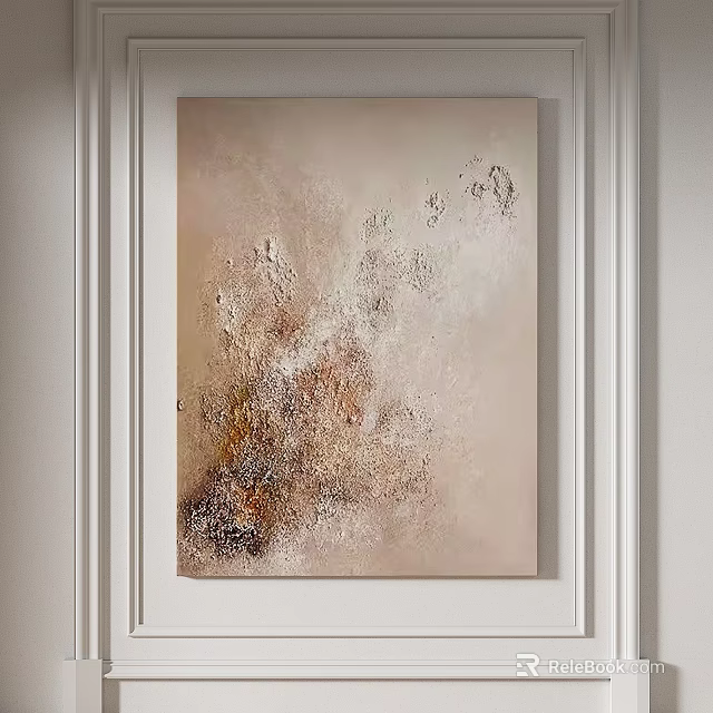 Abstract Painting With Soft Beige Brown Tones And Textured Brushstrokes On White Wall Interior Decor 3d model 