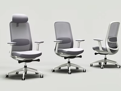 Modern Mesh Office Chairs Three Ergonomic Styles With Adjustable Backrest And Swivel Wheels 3d model