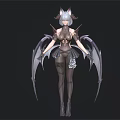 Female Fantasy Demon Character With Silver Hair Horns Bat Wings And Gothic Attire