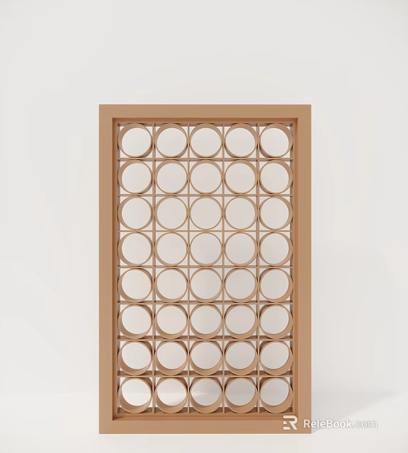 Decorative Wooden Screen for Interior Decor with Circular Cutouts and Symmetric Pattern 3d model 