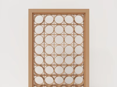 Decorative Wooden Screen for Interior Decor with Circular Cutouts and Symmetric Pattern 3d model