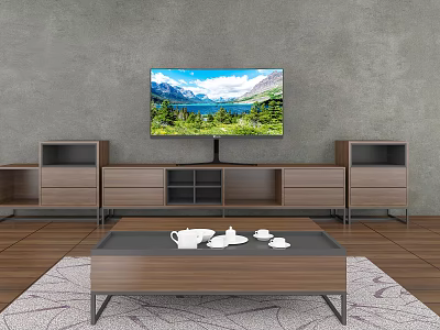 Modern Wooden TV Stand With Drawers And Open Shelves For Living Room 3d model