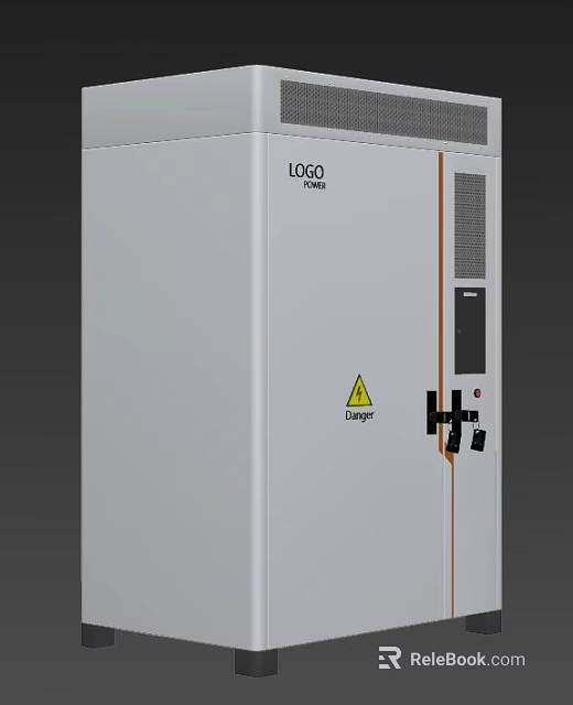 White Industrial Equipment Cabinet with LOGO Danger Warning Sign and Control Panel 3d model 