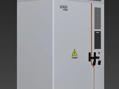White Industrial Equipment Cabinet with LOGO Danger Warning Sign and Control Panel 3d model